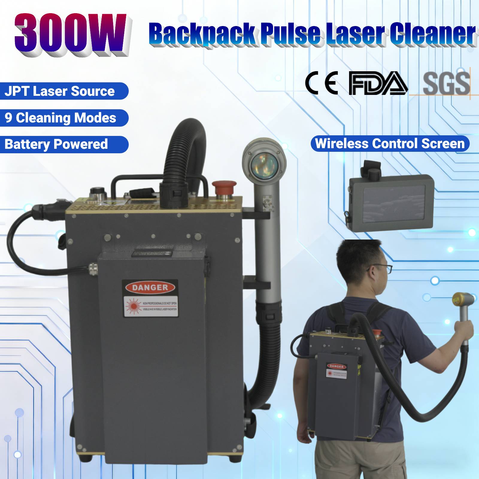 300W Backpack JPT Pulse Fiber  – обзор и цена Industrial Laser Rust Removal Machine